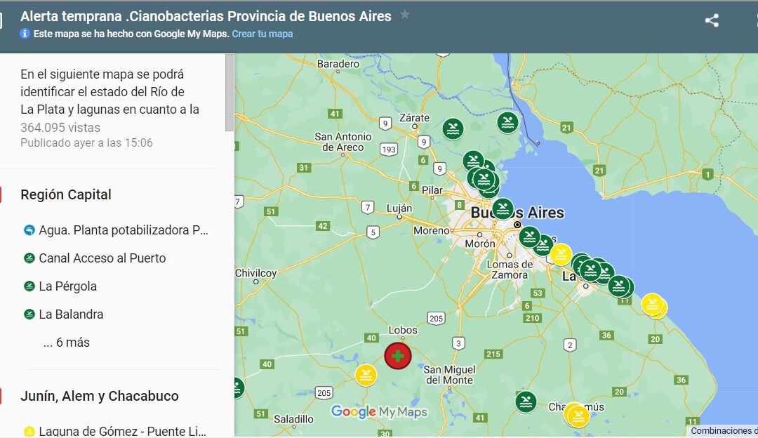 Así está el mapa de cianobacterias en lagunas y balnearios de la provincia de Buenos Aires